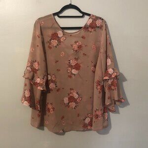 Torrid Floral Print Chiffon Ruffle Bell Sleeve Blouse - Large